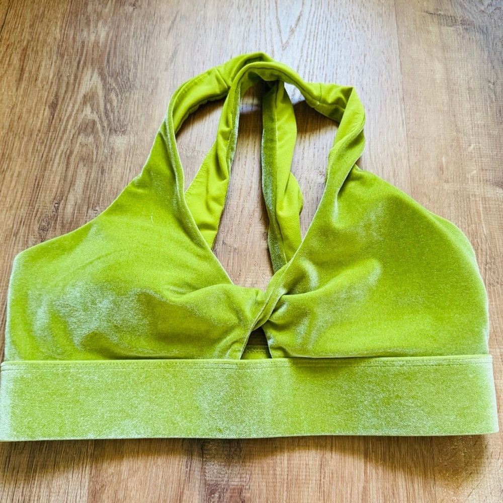 Velvet Halter Bralette in Lime Green